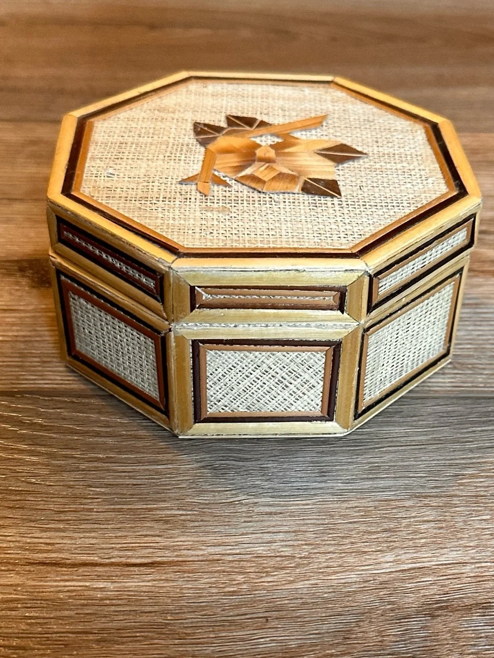 Octagonal Woven Rattan Decorative Storage Box - Natural Brown